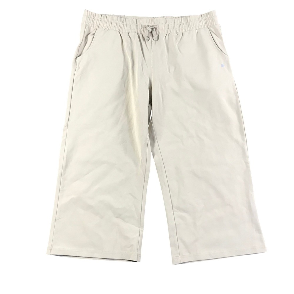 Willit Womens XXL Beige Cotton Spandex Capri Pants Wide Leg Drawstring New